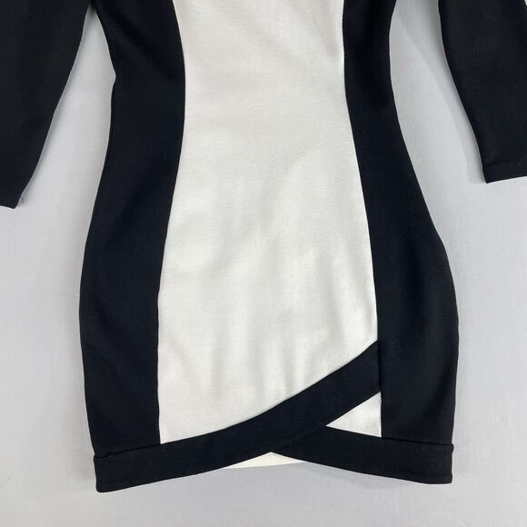 Bebe Bodycon Mini Dress Women’s Small Black White Stretch Side Zip 3/4 Sleeve - Picture 7 of 16